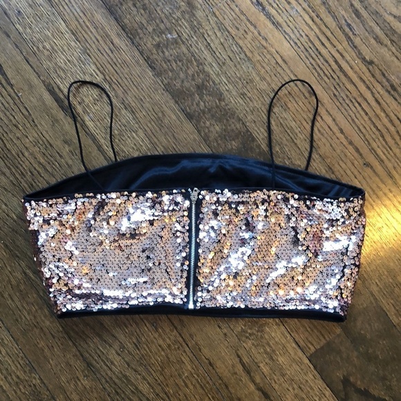 Copper Gold Sequin Spaghetti Strap Stretch Disco Tube Top - Picture 4 of 4